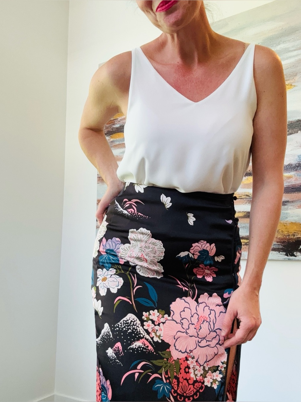 ZARA Satin Jacquard Floral Midi Skirt High Side Slit NWT Size Large
